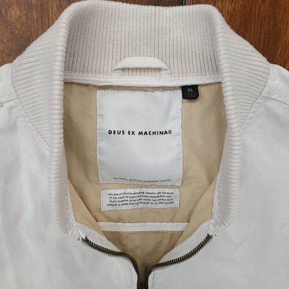 Vintage DEUS EX MACHINA Motorcycles Spell Out Garth Bomber Track Jacket White XL - Picture 4 of 12